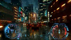 3D假视频游戏。赛车模拟。夜城。雨后的灯光。第1部分，共2部分。HUD