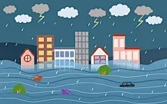 抗洪城市洪水淹水扁平原创插画海报抗洪插画