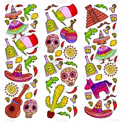 墨西哥,背景,矢量,壁纸,死亡节,玉米饼,死的,仙人掌,吉他,绘画插图