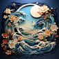 paper quilling of blue ocean