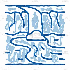 当前的河流与桥梁涂鸦图标手绘插图