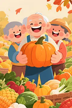 丰收节丰收蔬菜采摘农民形象插画