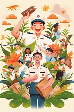 手绘五一劳动节职业人物元素插画