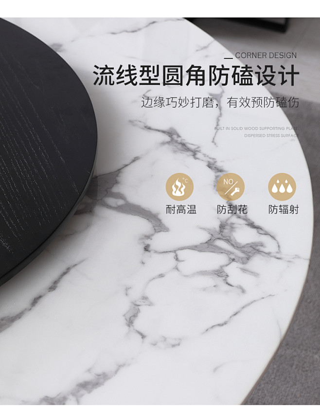 轻奢北欧大理石圆形餐桌现代简约带转盘饭桌...