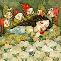 Ai产生的 女士 矮人 雪白色 童话 七个小矮人 睡眠 苹果