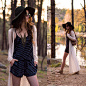Shelly Stuckman - Femmebot Striped Maxi Cardigan, Koolaburra Dame Harness Bootie, Others Follow Tie Dye Romper, T Shirt & Jeans Taupe Backpack, Polette Round Sunglasses - The Woods at Sunset