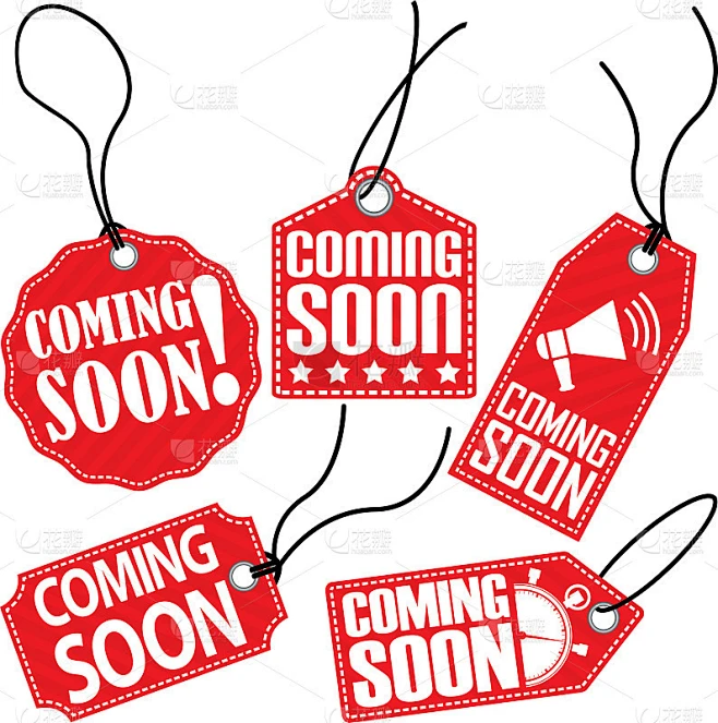 Coming soon red tag set, vector illustration素材-花瓣网