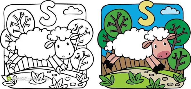 幼儿填色绘画本动物篇－绵羊-花瓣网