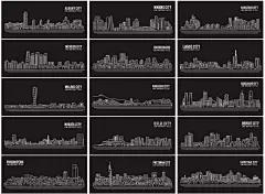 扁平化一线城市地标建筑景点简约线稿线条线性插画AI矢量设计素材-淘宝网