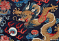 织绣服饰 | 清石青色缎绣云龙纹坎肩（改动过），俄勒冈大学艺术博物馆藏，121x133厘米。#织绣##遇见艺术# ​​​ ​​​​