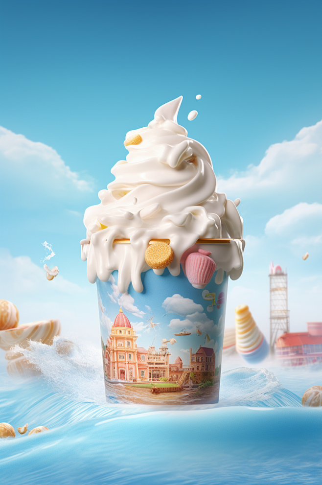 AI数字艺术夏季冰淇淋雪糕模型-众图网