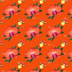 无缝图案与橙色兰花花在一个明亮的背景。