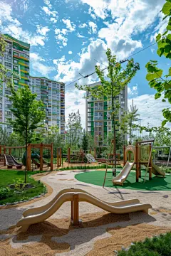 住宅区儿童乐园滑梯摄影图