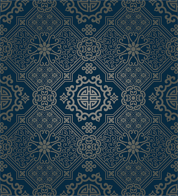 花纹边框古典花纹底纹样式矢量图古典花纹四方连续传统纹样线描花纹