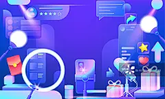 网络平台直播间礼物灯光手机话筒矢量插画图片素材