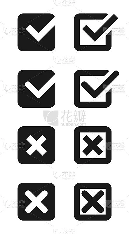 勾选标记和十字方形图标。向量孤立的插图。素材-花瓣网