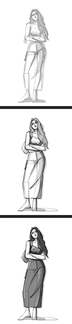 服装设计手绘图 效果图 模特插画 人体比例 漫画动漫人物风格线稿 灵感 配色 素材 原创