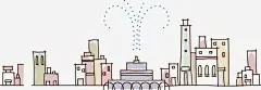 手绘城市免抠素材_新图网 https://ixintu.com 喷泉 建筑 彩色 手绘