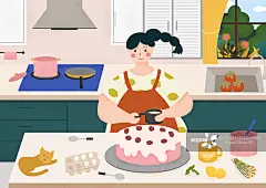 少女小清新扁平风插画图片素材