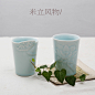 米立风物 创意陶瓷礼品茶杯 手工绘制 立体莲花杯 青瓷水杯办公杯
