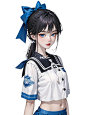 蓝白系JK水手服，清新甜美又不失俏皮。