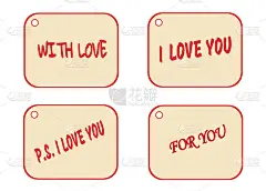 一套标签作为礼物的标签，花束为所爱的人。