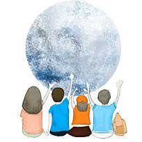 原创手绘人物插画团圆相聚中秋节插画