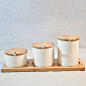 zakka 杂货 和风手工竹木陶瓷调味罐套装 高矮款调料罐 调味瓶子
