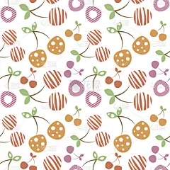 无缝矢量图案与彩色不同的装饰装饰樱桃在白色的背景上。重复的点缀。果蔬无缝图案系列。