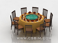 中式经典橘色落地式台布圆形可旋转餐桌花型...