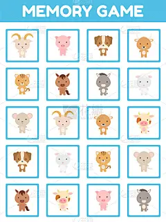Memory game with cute set cartoon animals. Cards g