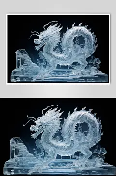 AI数字艺术龙年冰雕雕塑模型