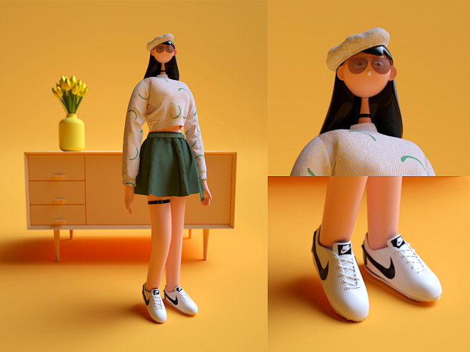 女孩设计ui oc插画女孩c4d