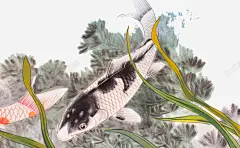 手绘美术优秀作品水草鱼高清素材 设计图片 页面网页 平面电商 创意素材 png素材