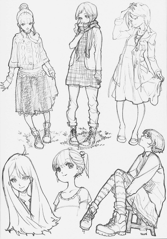 #绘画学习# 一组动漫人物大神手稿合集，...