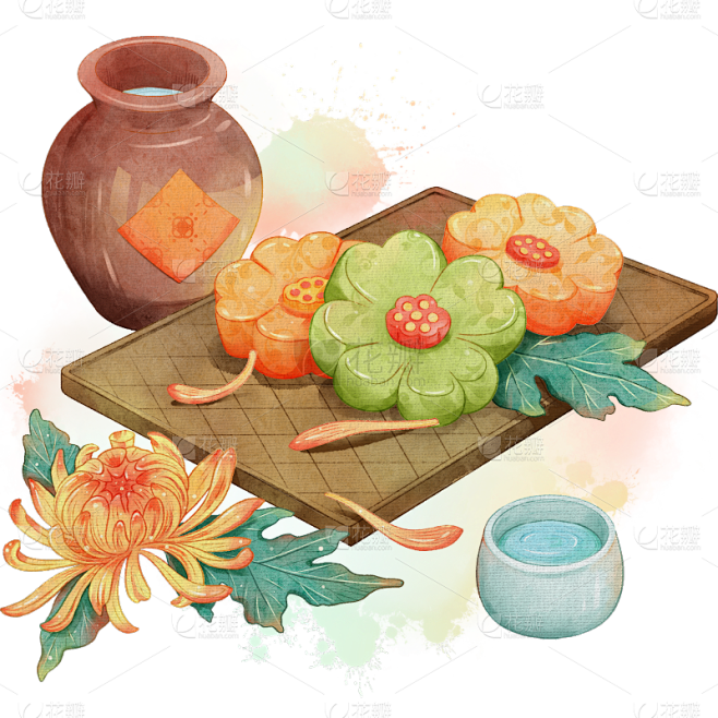 重阳节九月初九手绘插画重阳糕场景元素素材