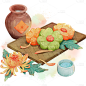 重阳节九月初九手绘插画重阳糕场景元素素材