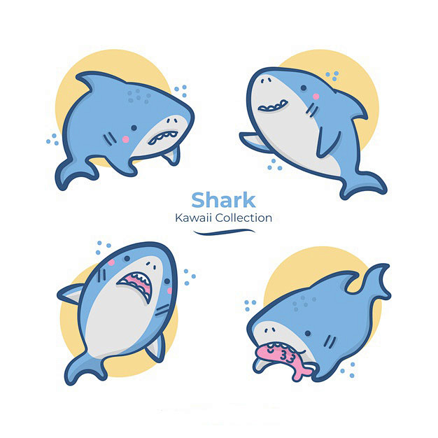 可爱的手绘小鲨鱼动物插画矢量图素材