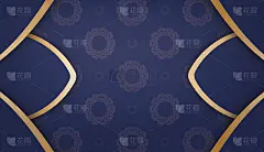 深蓝色背景与希腊金图案的设计下，您的标志或文本