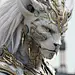 futuristic creature android, in the style of photorealistic detail, white and gold, manticore, lively facial expressions, yuan dynasty, cryengine, mechanical realism