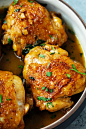 Closed up golden honey garlic instant chicken ready to serve.