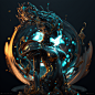 mercury hastune miku, liquid metal, octane render, glass effect, dark, nighttime