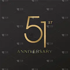 51周年庆典标志与优雅的数字闪亮的黄金设计