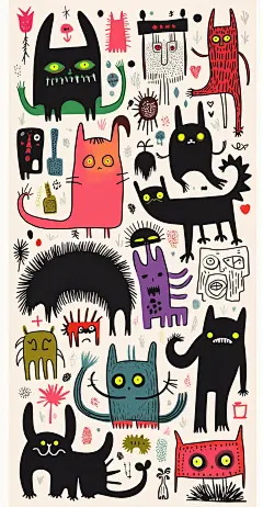 好可爱的插画，猫咪和小怪兽们_1_噜噜壁纸_来自小红书网页版