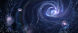 This may contain: an artist's rendering of a black hole in space with blue and white swirls