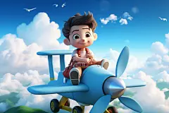天空飞机卡通人像小孩模型图片