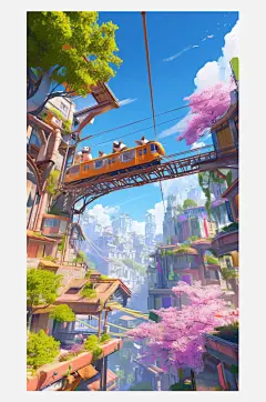 数字艺术创意插画插画灵感春天的列车插画-众图网