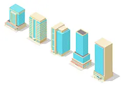 等距城市建筑房屋场景插画