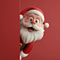 Cartoon 3D Santa Claus peeking around the corner of the page with a shocked expression on his face