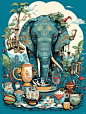 民族风·大象咖啡馆系列插画